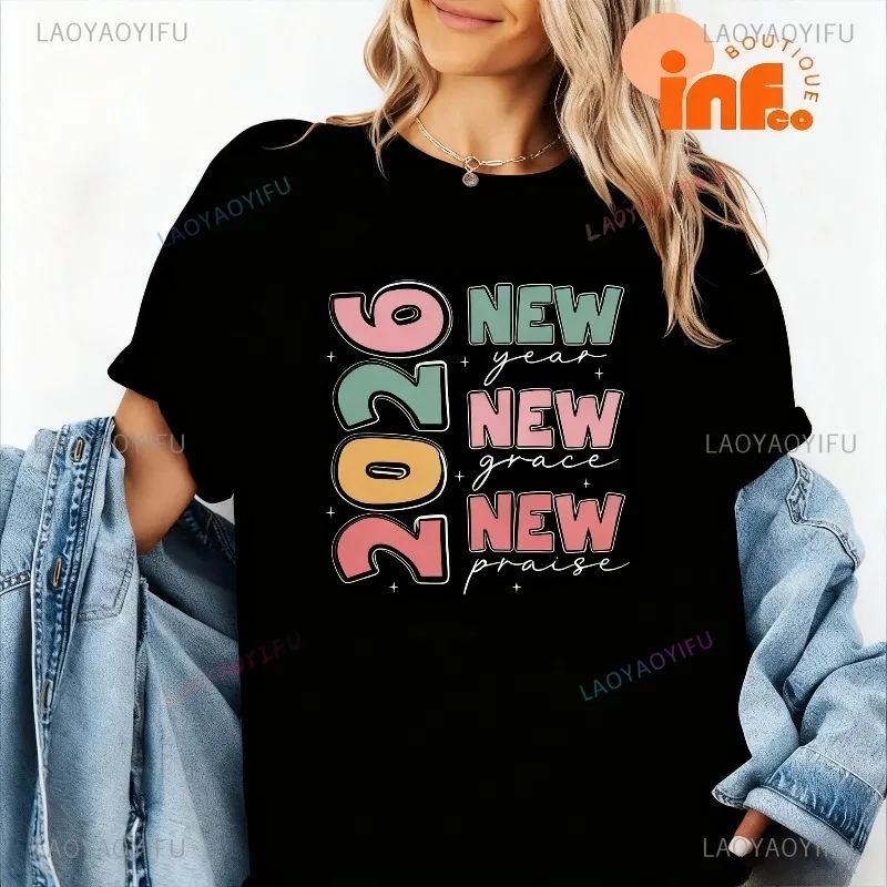 

New Year 2026 T-Shirt Hello 2026 Shirt Goodbye 2025 New Autumn Winter Christmas T Shirt Christmas Tees Xmas Originality Gift