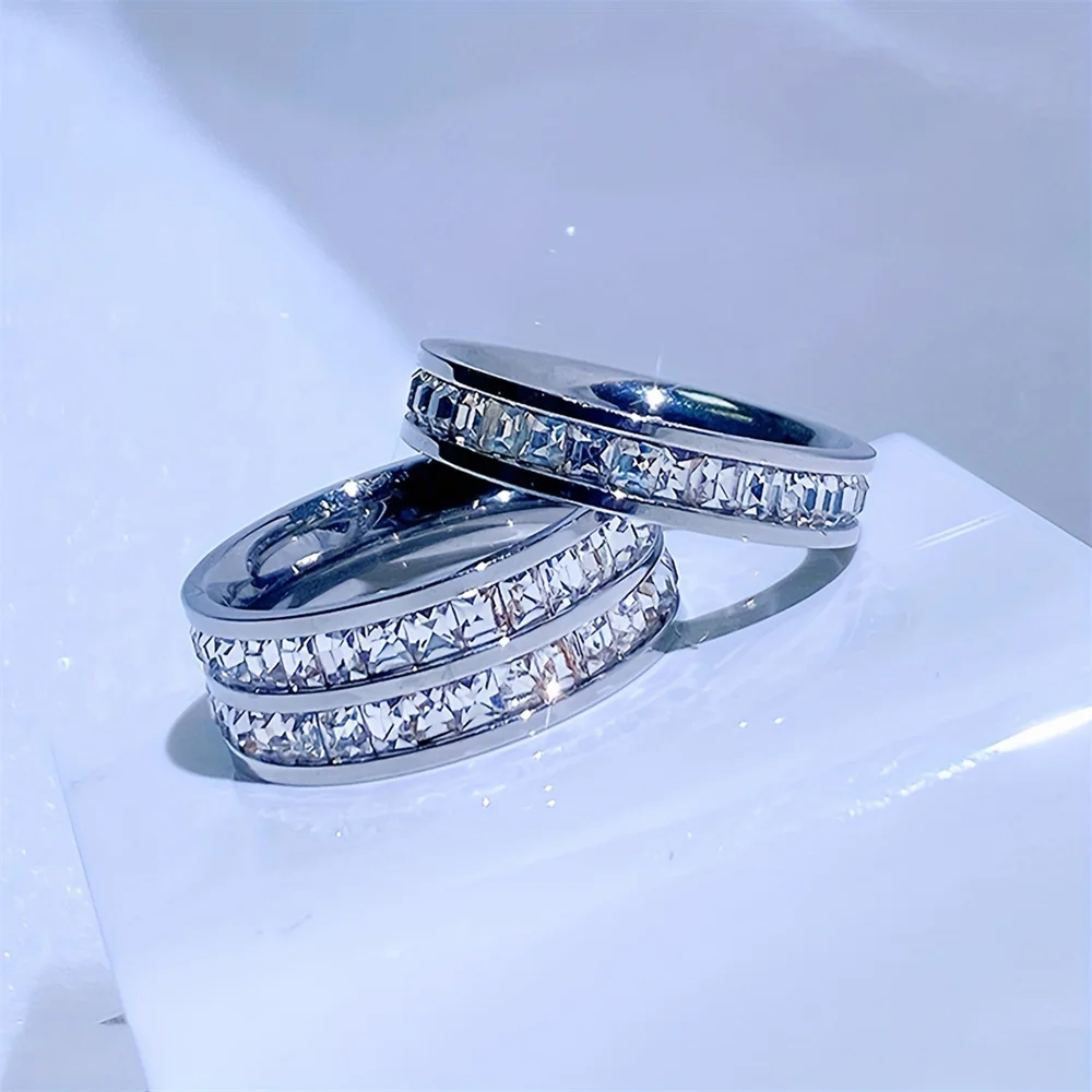 Luxuriöses Edelstahl-CZ-Ringset für Damen, Finger-Accessoire, Schmuck, klassische Mode, Hochzeit, Verlobungsgeschenk – Detail 5