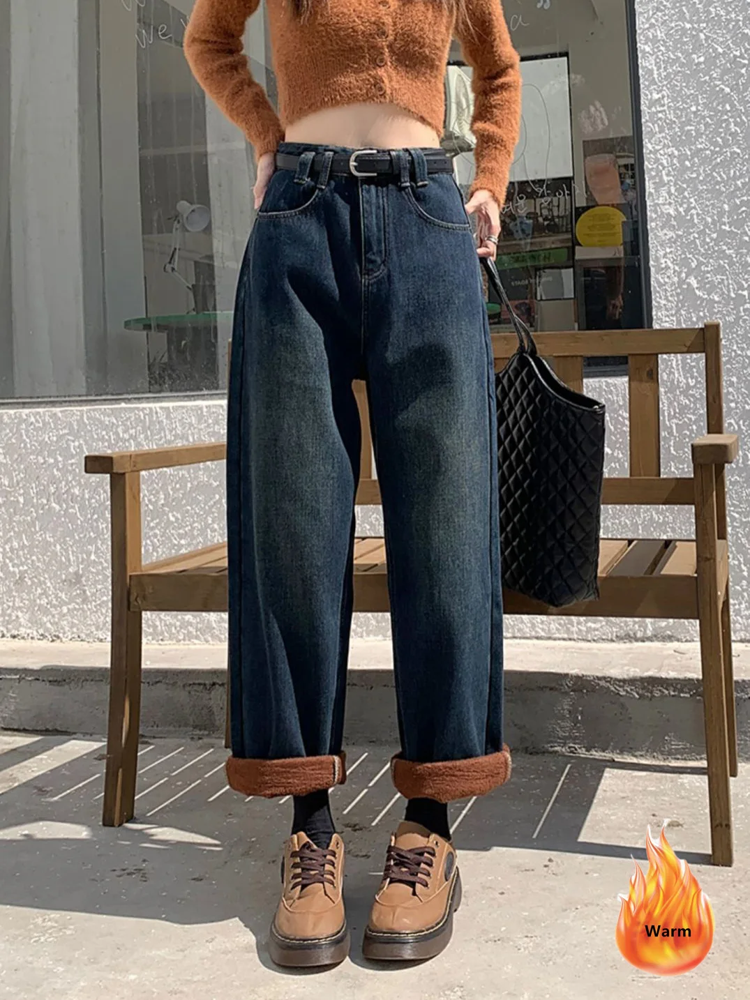 Winter Velvet Lined Jeans Straight Pants Baggy Streetwear Warm Vaqueros Trousers Ankle-length Plush Vintage Denim Wide Leg Broek