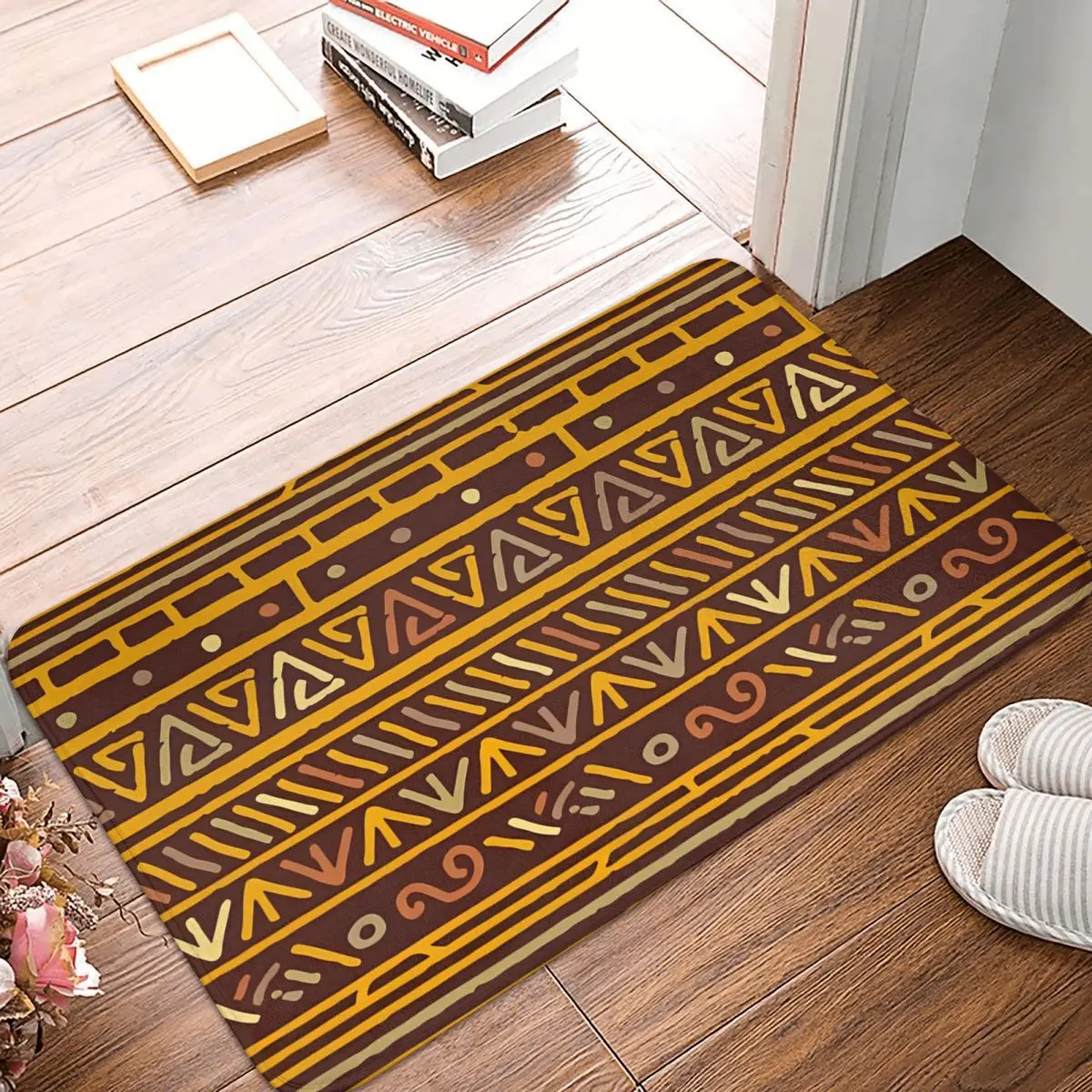 

African Print Tribal Pattern Ethnic Anti-Slip Doormat Bath MatAfrican Ethnic Print Floor Carpet Entrance Door Rug Bedroom Decor