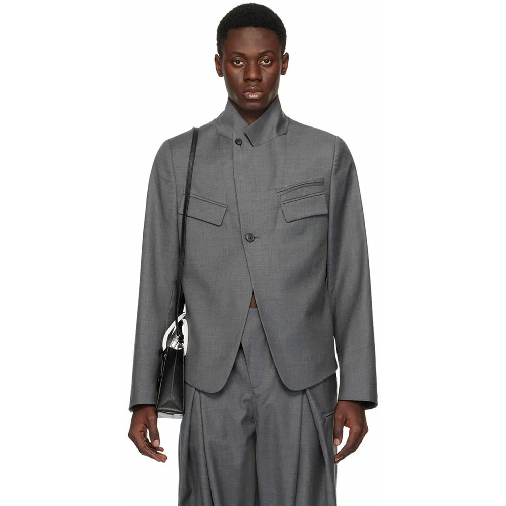 

Серый мужской рабочий костюм с карманами, комплекты из 2-х предметов, куртка и брюки, однобортный нишевый стиль с лацканами-стойкой, повседневная мужская одежда для отдыха