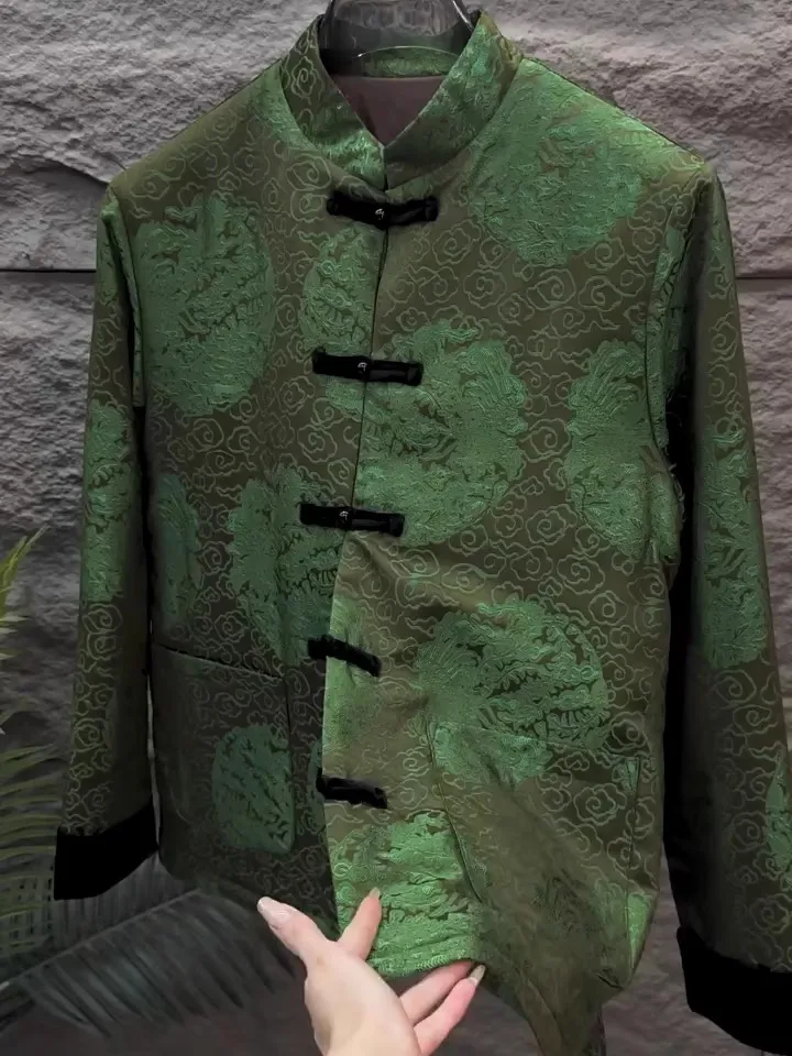 

Men's Comfortable Faionable Casual Tang Suit Jaet with Button Design for Autumn Winter Season Chinese Trendy Busin Wear