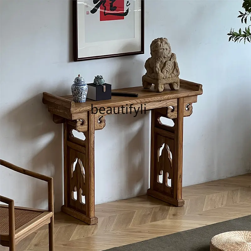 Old Elm Cross-Head Table Chinese Style Hallway Table Hall Solid Wood Middle Hall Incense Table