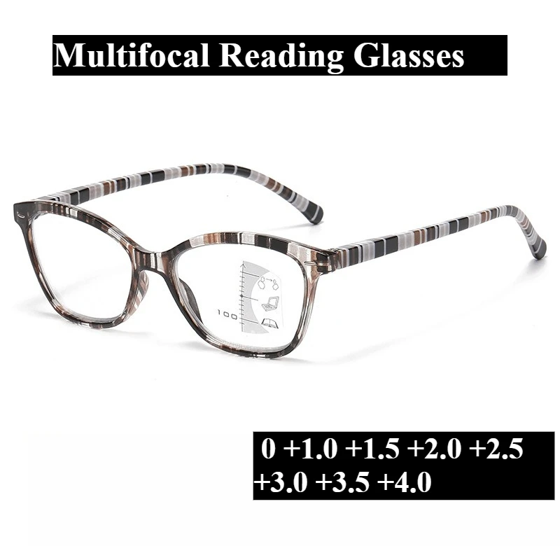Multifokale Lesebrille +1,0 +1,5 +2,0 +2,5 +3,0 +3,5 +4,0 Dual-Purpose-Presbyopiebrille für die Nähe und Ferngebrauch