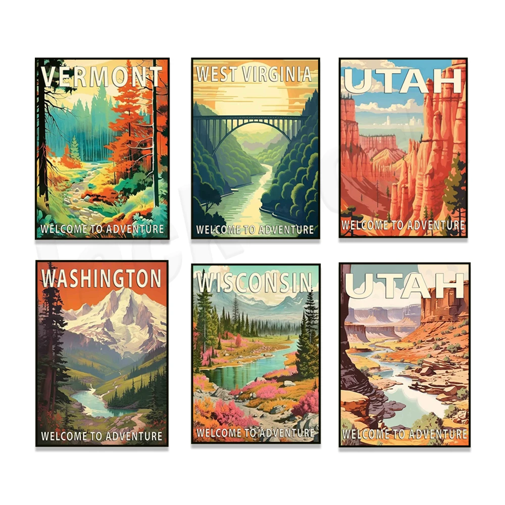 Utah, Vermont, Virginia, Washington, Wyoming, Louisiana, Alabama, Alaska Landscape Poster, National Park Presents