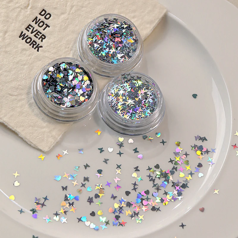 홀로그램 실버 네일 반짝이 레이저 별 모양 장식 조각 반짝 이는 조각 Paillette DIY 네일 아트 장식 조각 액세서리