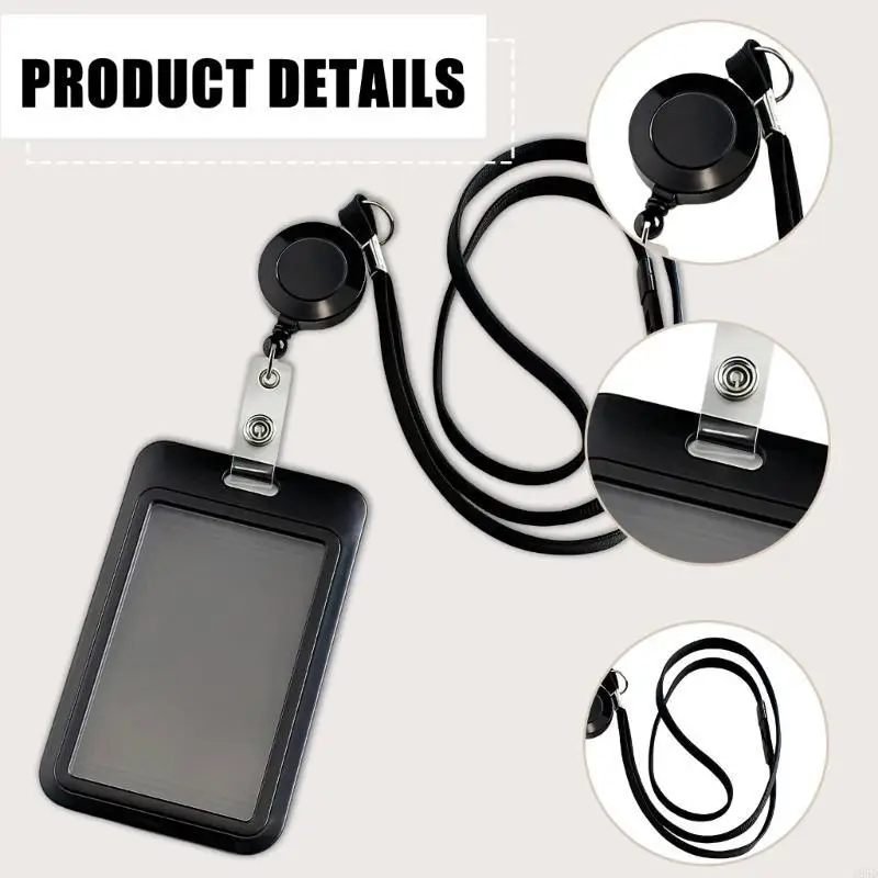 Neck Lanyard with Card Holder Retractable ABS Badge Holder With Quick Sliding Card Protectors Water Resistant Card Case