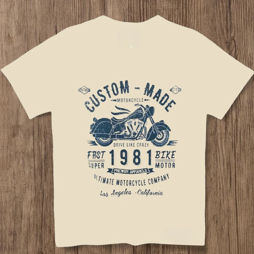 American Retro Cotton Short-sleeved T-shirt Summer Ami Kaji Motorcycle Print Half-sleeved Tee Men's Casual Vintage Street Wear