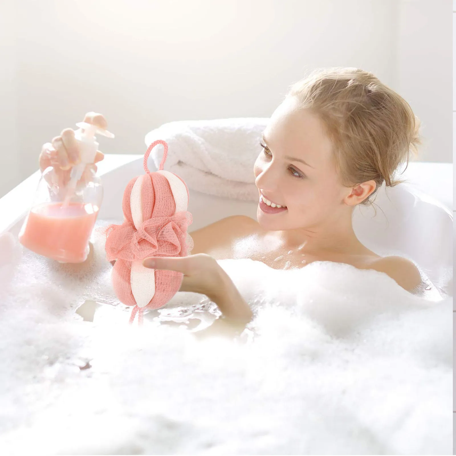 2Pcs Bathing Shower Supplies Long Supple Bath Flower Hanging Rope Scrubber Shower Balls Foaming Bubble Bath Balls for Home