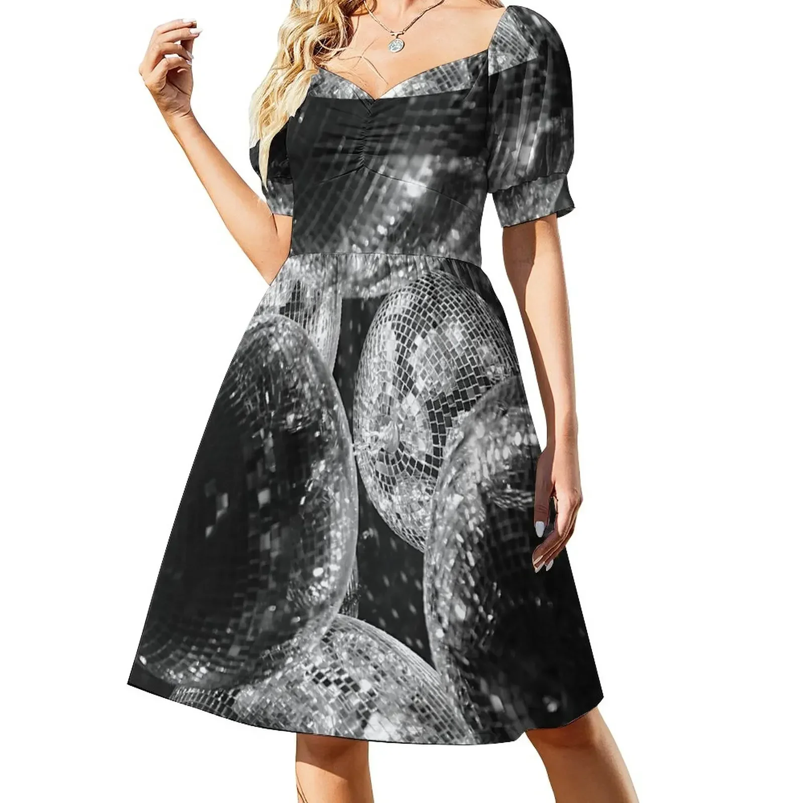 

Black and White Disco Shining Balls Sleeveless Dress Dress vintage Dress woman women's evening 2025