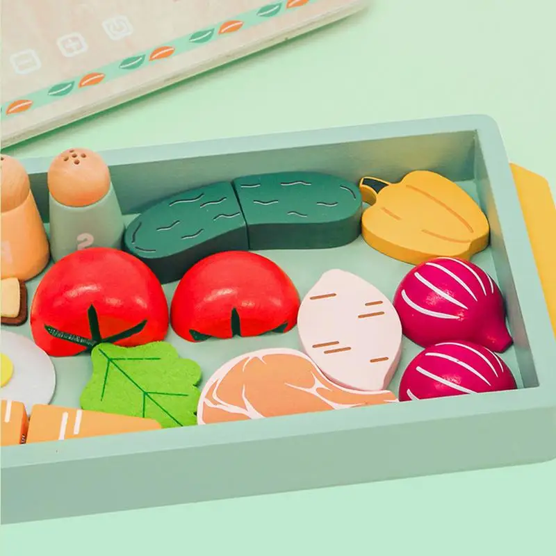 Juegos de cocina para niños, juego de simulación de comida, utensilios de cocina de madera con ollas, palas, accesorios para verduras para niños y niñas