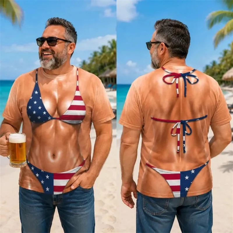 Funny 3D Print Bikini Graphic T-shirt Fashion Casual Cosplay Top For Women Men Fashion Baggy Beachwear Summer Short Sleeved Gift