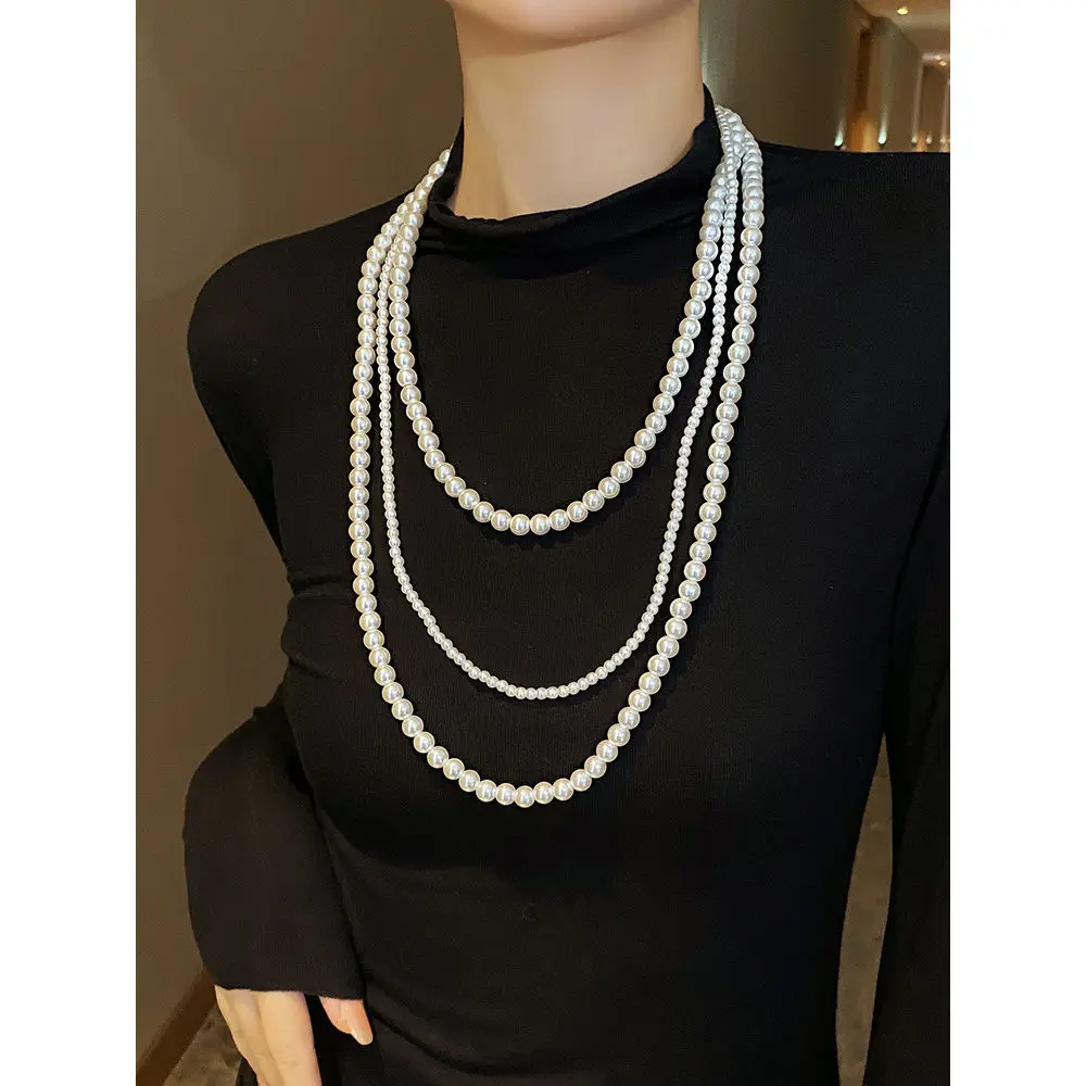 Internet celebrity pearl necklace women's sweater chain light luxury niche new trendy neck chain long high design sense