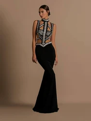 Sexy Sleeveless Diamond Hollow Out Backless Bandage Dress Women Black Rhinestones Cutout Mermaid Bodycon Dresses Party Evening