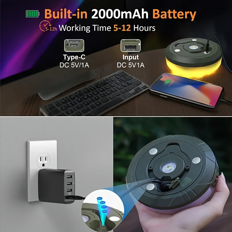 ไฟแคมป์ปิ้งแบบสายยาว 32.8 ฟุต 1 ชุด ตัวเลือกแสงแบบอุ่น/ขาวแบบ 2-in-1 ชาร์จซ้ำได้เพื่อการจัดเก็บที่ง่ายดาย