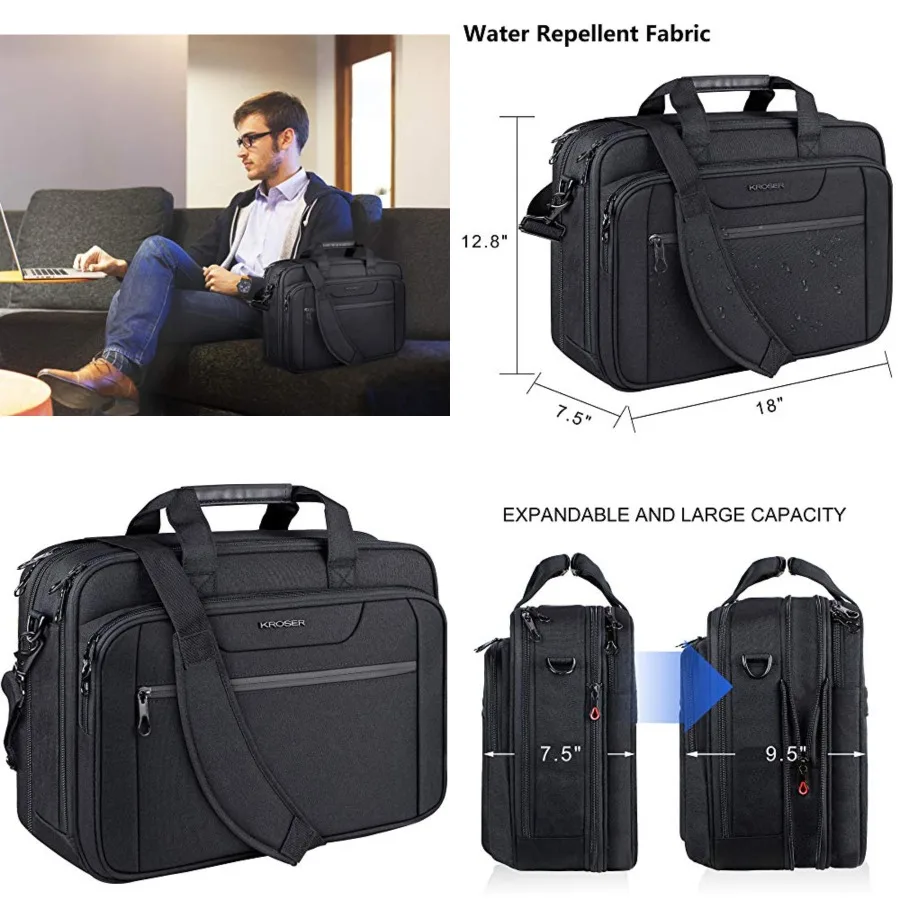 

Laptop Bag Expandable Laptop Briefcase Fits Up to 17.3 Inch Laptop Water-Repellent Shoulder Messenger Bag Computer Bag for Trav