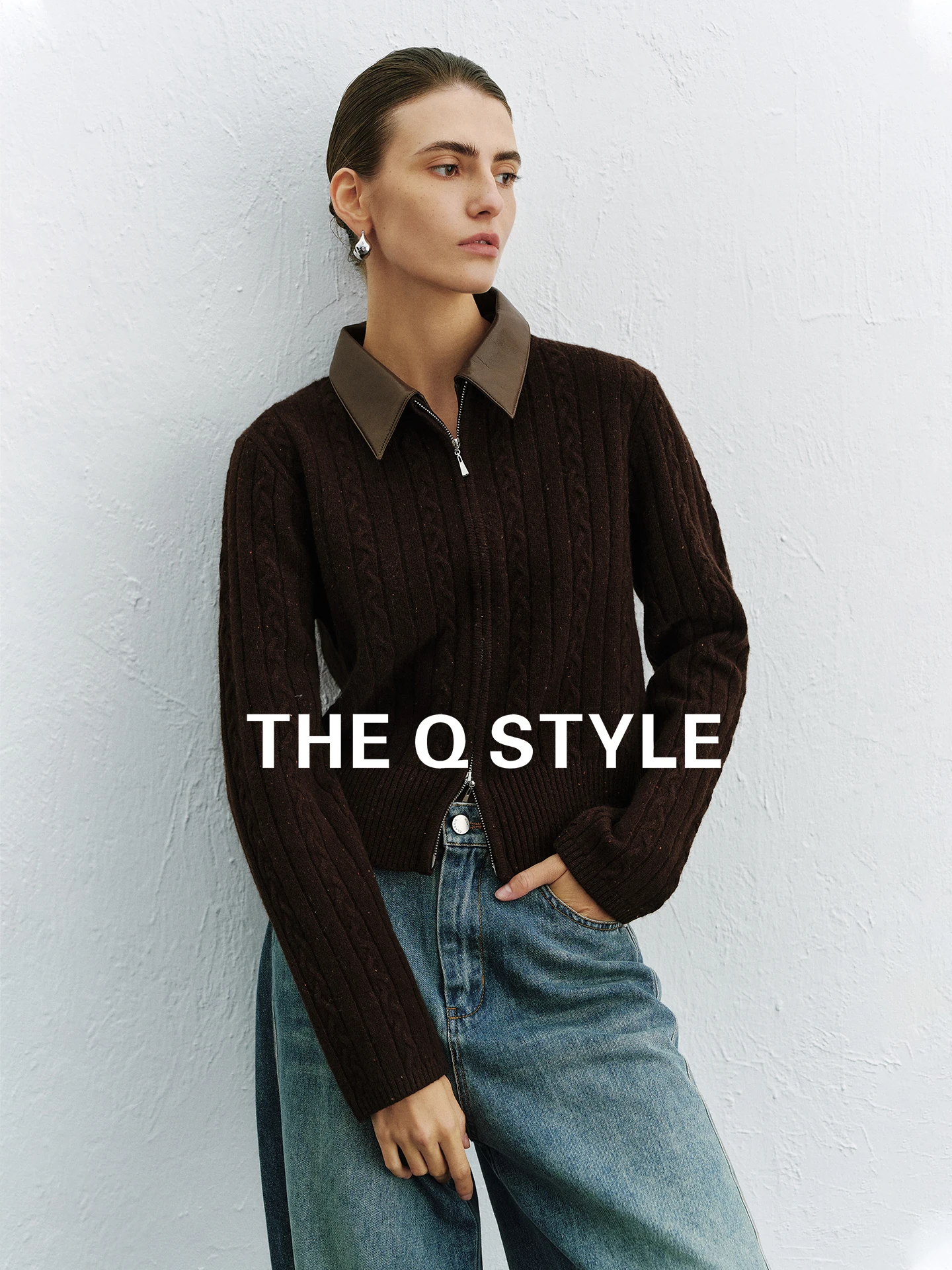 

Double Zipper Knitted Cardigan Women's Long Sve Turn-down Collar Sweater Coat Autumn Winter Faion Sensation Slim Fit Woo...