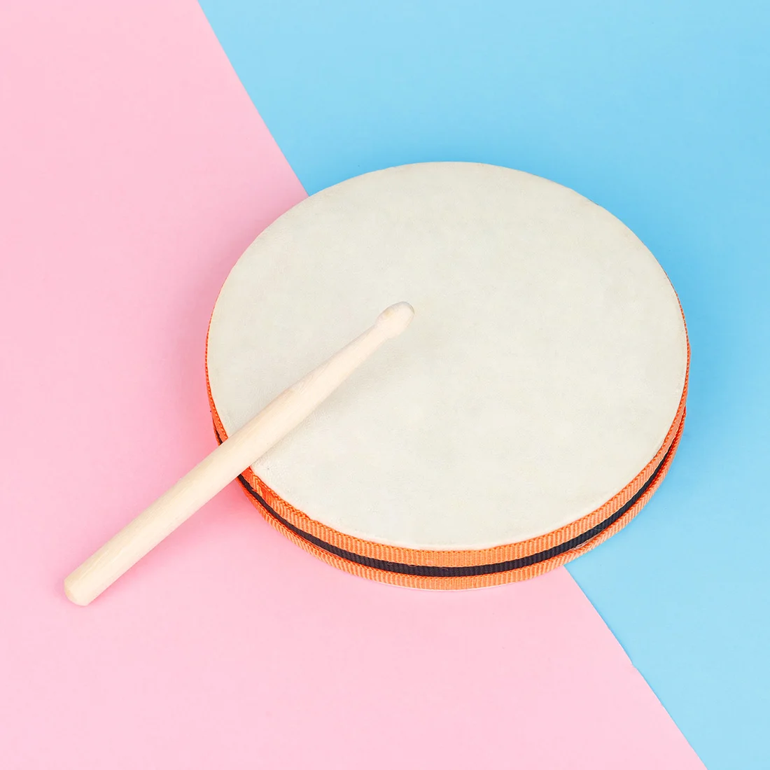 Orff 8 inch Tambourine Sheepskin Hand Drum Orange Rim High Quality Durable Children Enlightenment Percussion Music Instrumental