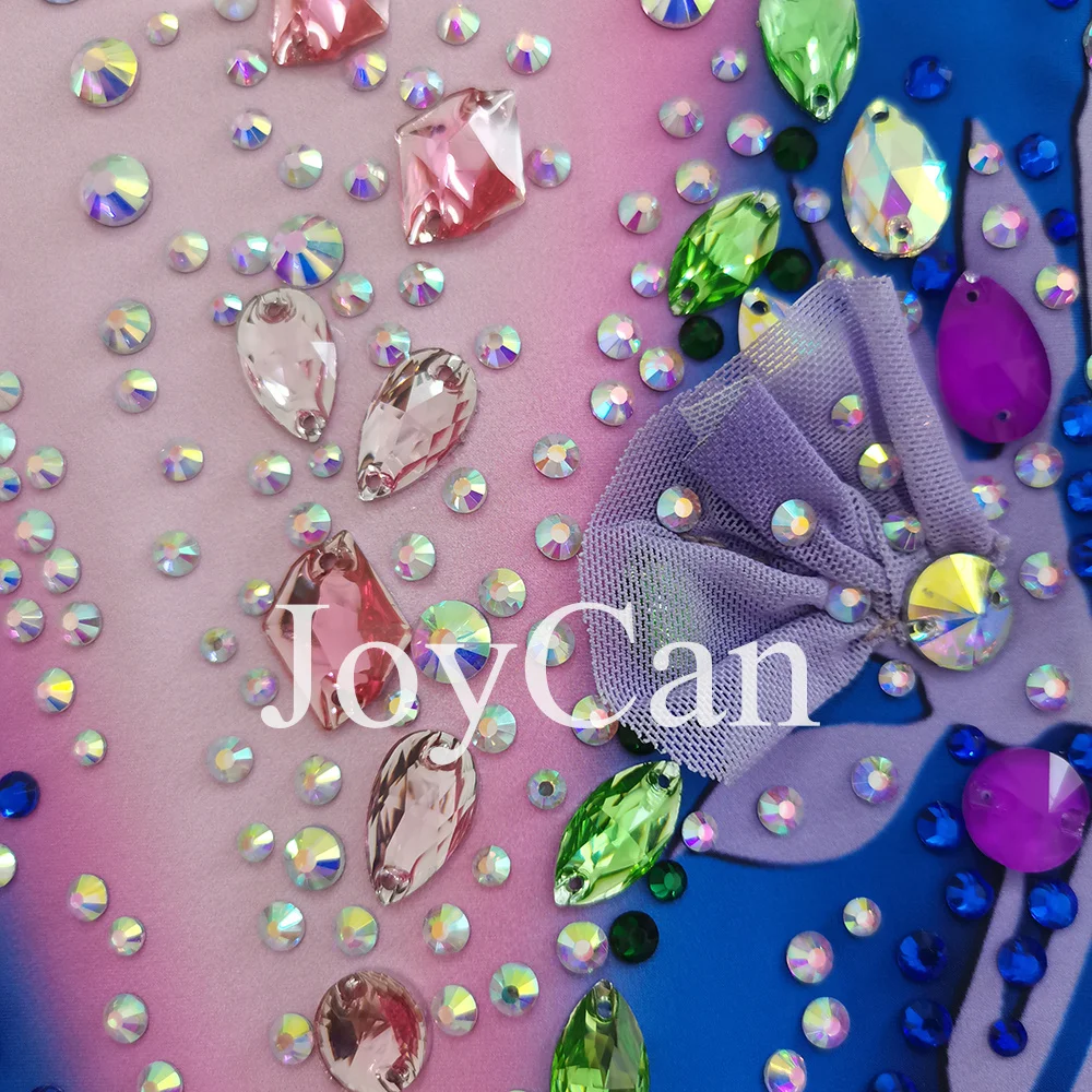 Blaue Kunstturnen-Trikots, hochelastische Spandex-Ganzanzüge, atmungsaktiv, Rhythmische Gymnastikkostüme im Diamant-Look für Damen