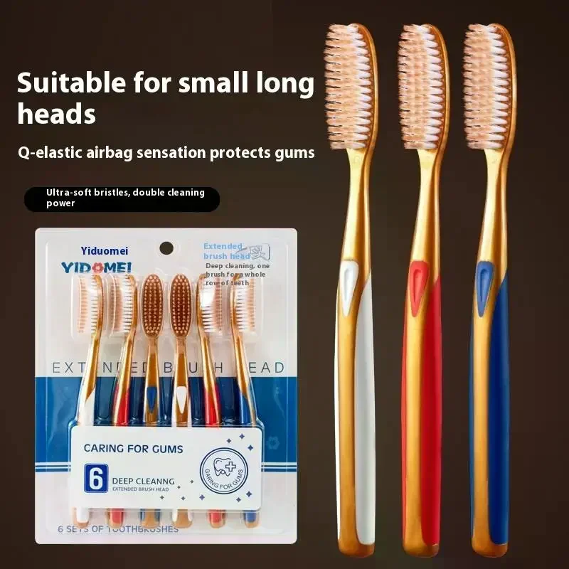 6pcs Large Head Soft Bristled Toothbrush, Anti Slip Wide Design, With Extended U-Shaped Brush Head