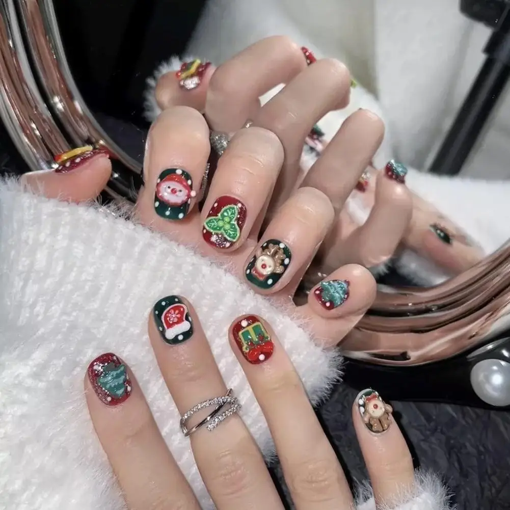 

Christmas Stiletto Fake Nails For Women Girls Golden Snowflakes Designs French Press On Nails Wearable Full Cover False Nails