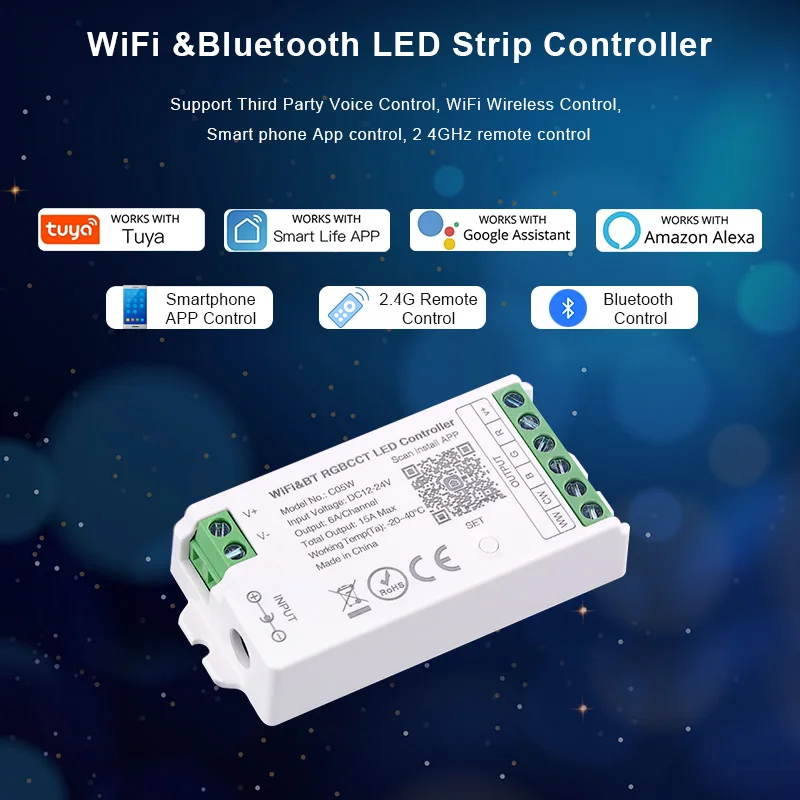 Tuya WiFi LED Controller Alexa Google Home Sprachsteuerung RGB RGBW CCT LED Streifen Smart Controller APP BT RF Fernbedienung 2,4G DC12V-24V