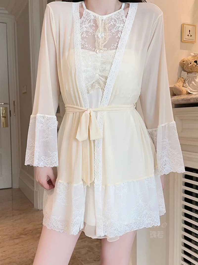 Wunderschöner sexy gepolsterter BH in Übergröße, leichtes, luxuriöses, transparentes Spitzen-Satin-Nachthemd, Robe-Kleid, elegantes, süßes Minikleid, 2025, Neu 9R2O