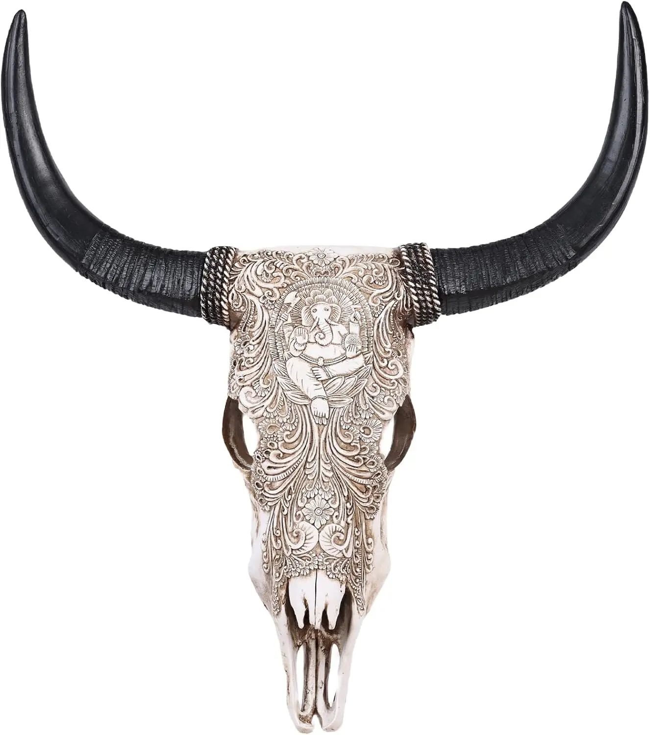 26 Inch Longhorn Bull Skull Wall Sculpture, Resin Cow Skull with Horns Wall Decor