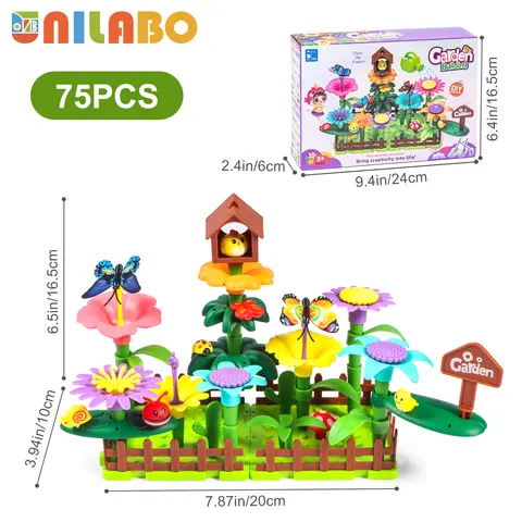 Unilabo Blomträdgårdsbyggleksak, STEM-leksaker för förskolebarn, pedagogisk aktivitet, blomsterstapelleksaker för barn i åldern 3-6 12 best sales blommaleksak - №4