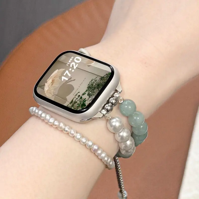 

Металлический ремешок Qingti с зеленым агатом, совместимый с ремешком iWatch 38 мм, 40 мм, 41 мм, 42 мм, 44 мм, 45 мм, 49 мм, модный ремешок ручной работы