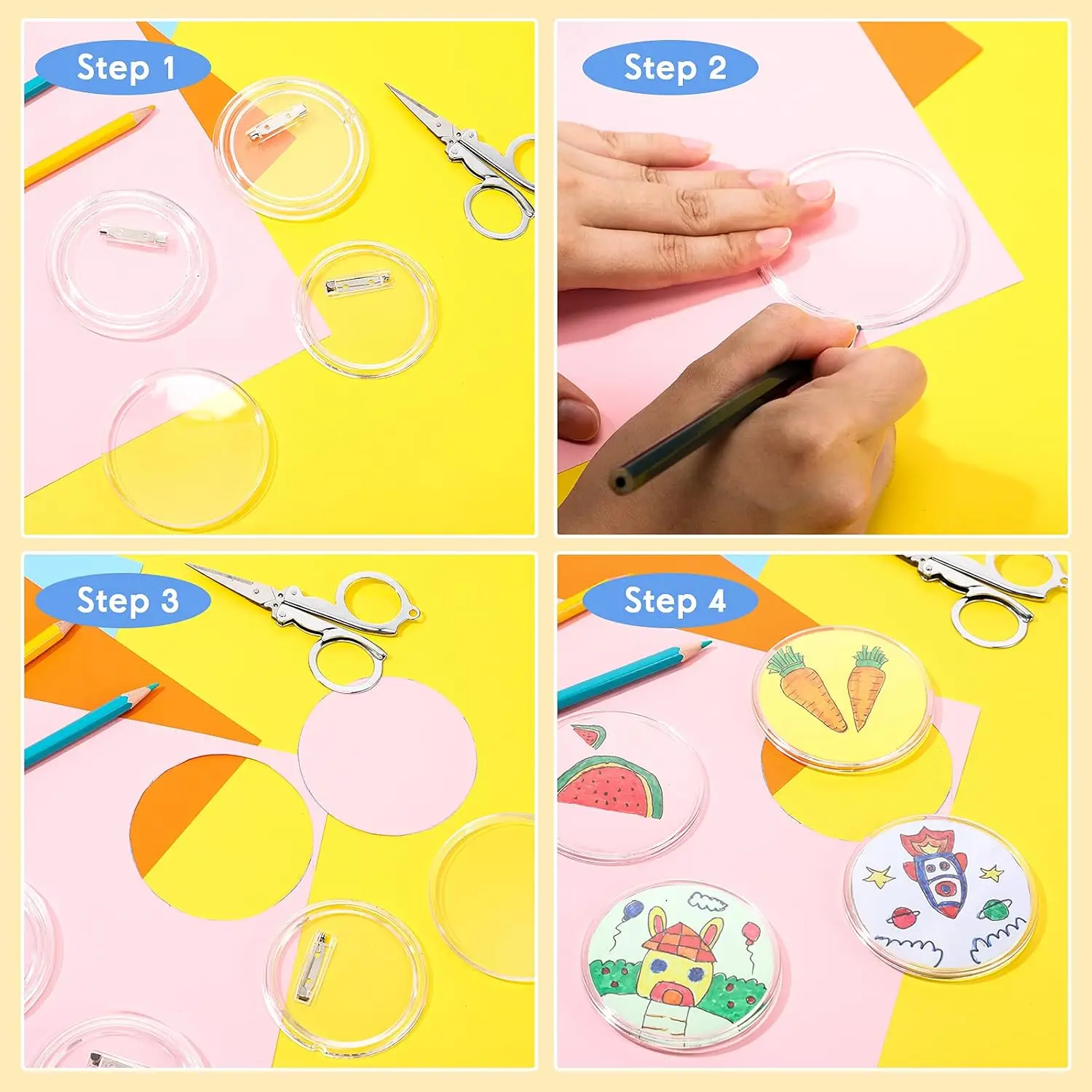 5 Stück Transparente Acryl-Kunststoff Runde Abzeichenrohlinge DIY Button-Pins für DIY-Fotos Nähen Kleidung Broschen Geschenkherstellung Bastelbedarf – Detail 5