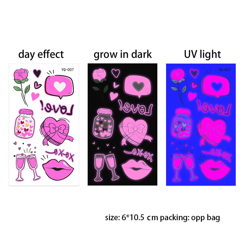 Luminous Love Heart Tattoo Stickers Temporary Sticker Arm False Tattoos Wedding Party Music Festival Night Bar Waterproof