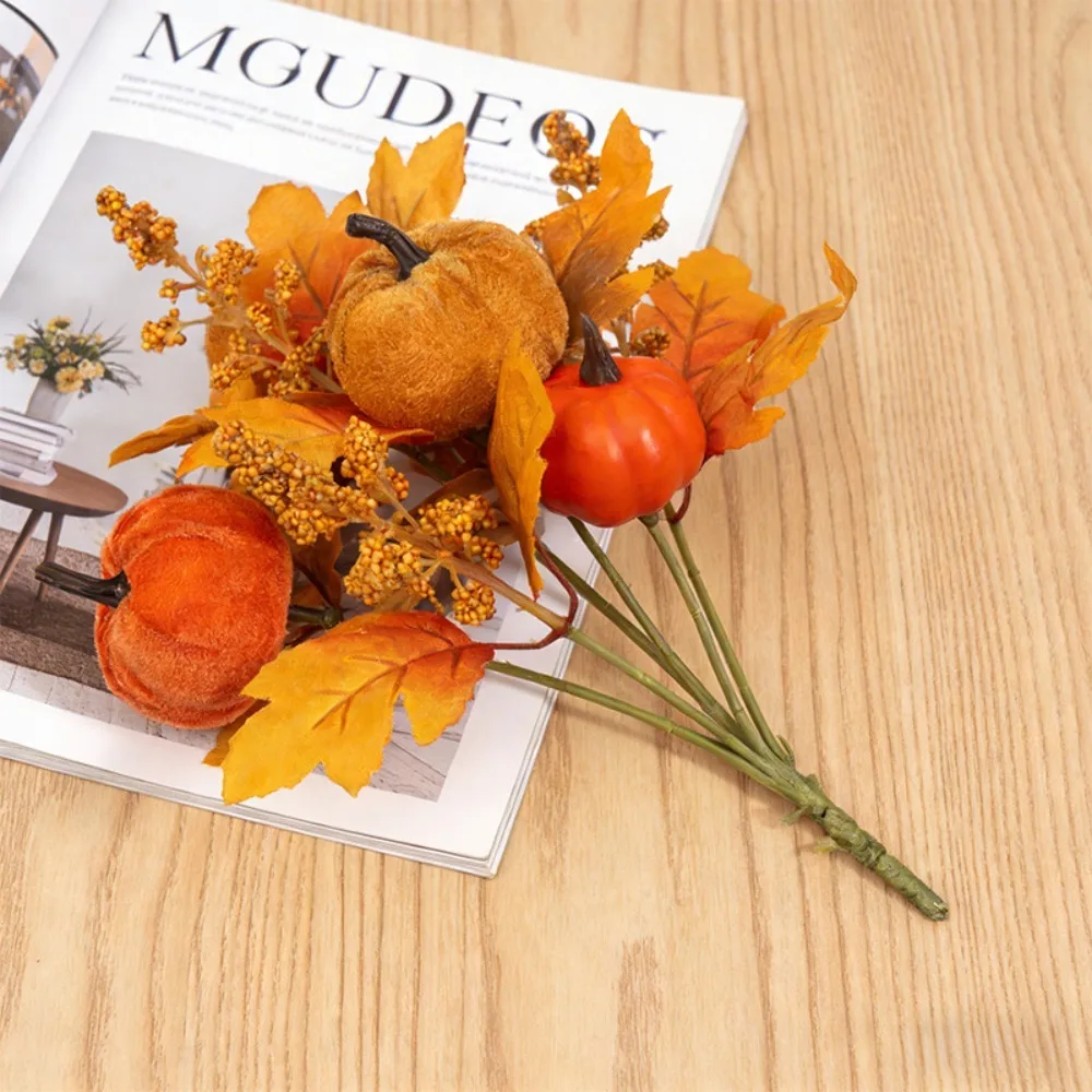 Künstlicher Kürbis- und Ahornblatt-Blumenstrauß, Kunst-Herbstlaub für Thanksgiving, Ernte, Heimdekoration, Tischvase, Blumenarrangement – Detail 3