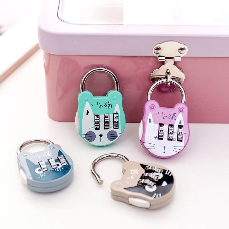 3 Dial Digit Password Lock Luggage Travel Code Number Padlock Cartoon Cute Cat  Mini Keyed Safe Lock Excellent Anti-theft