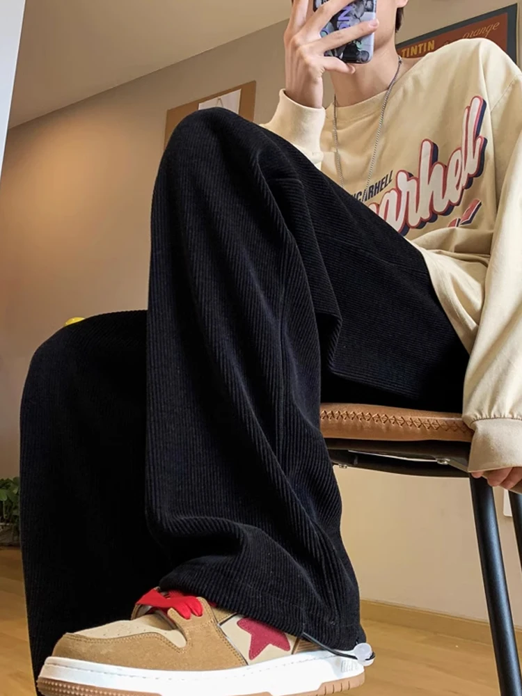 

Мужские вельветовые термоштаны на флисе, осенне-зимние, свободные, универсальные, в стиле ретро, прямые, с широкими штанинами