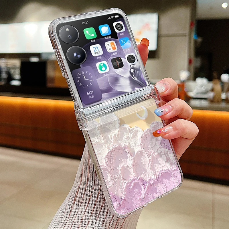 Love Heart Pattern Clear Phone Case For Xiaomi Mix Flip Flip2 Transparent Flower Shockproof Folding Hard Cover For Mi Mix Flip2