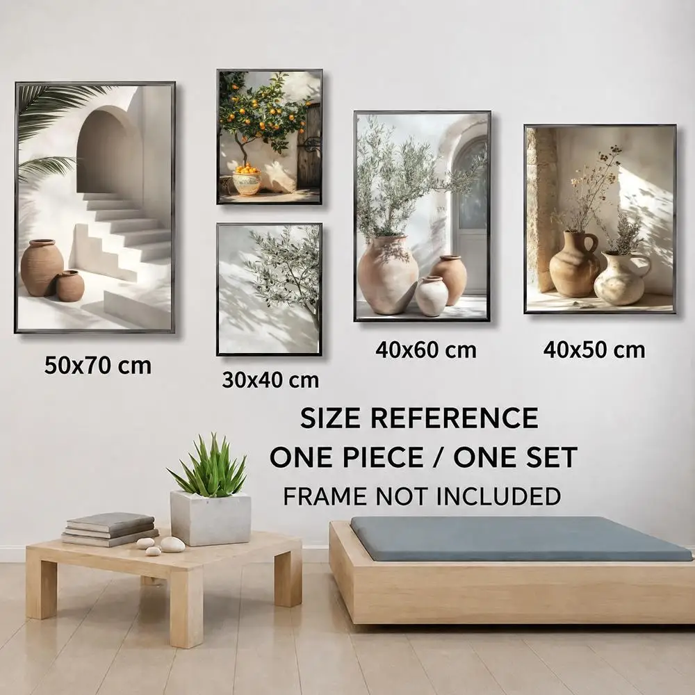 Mediterranean Wall Art Set Olive Tree Lemon Poster Neutral Coastal Prints Home Decor Poster HD