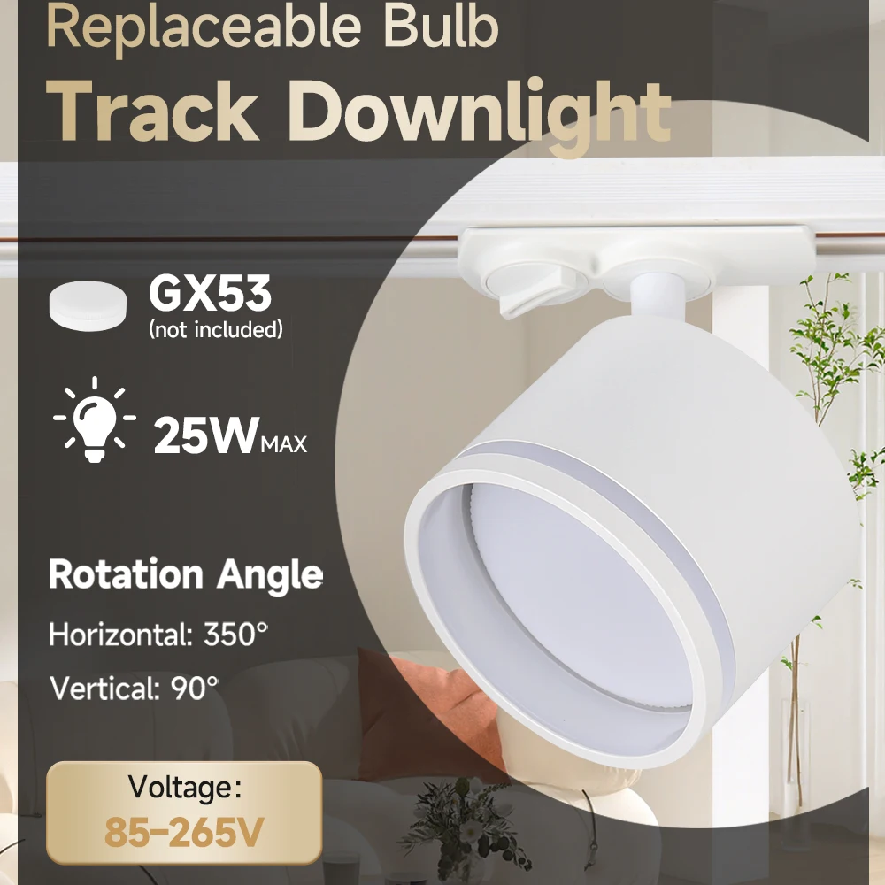 

GX53 Spotlight Replaceable Bulb Led Track Light Fixture 85-265V Home Rail Lighting for Kitchen Living Room Bedroom Spotlights