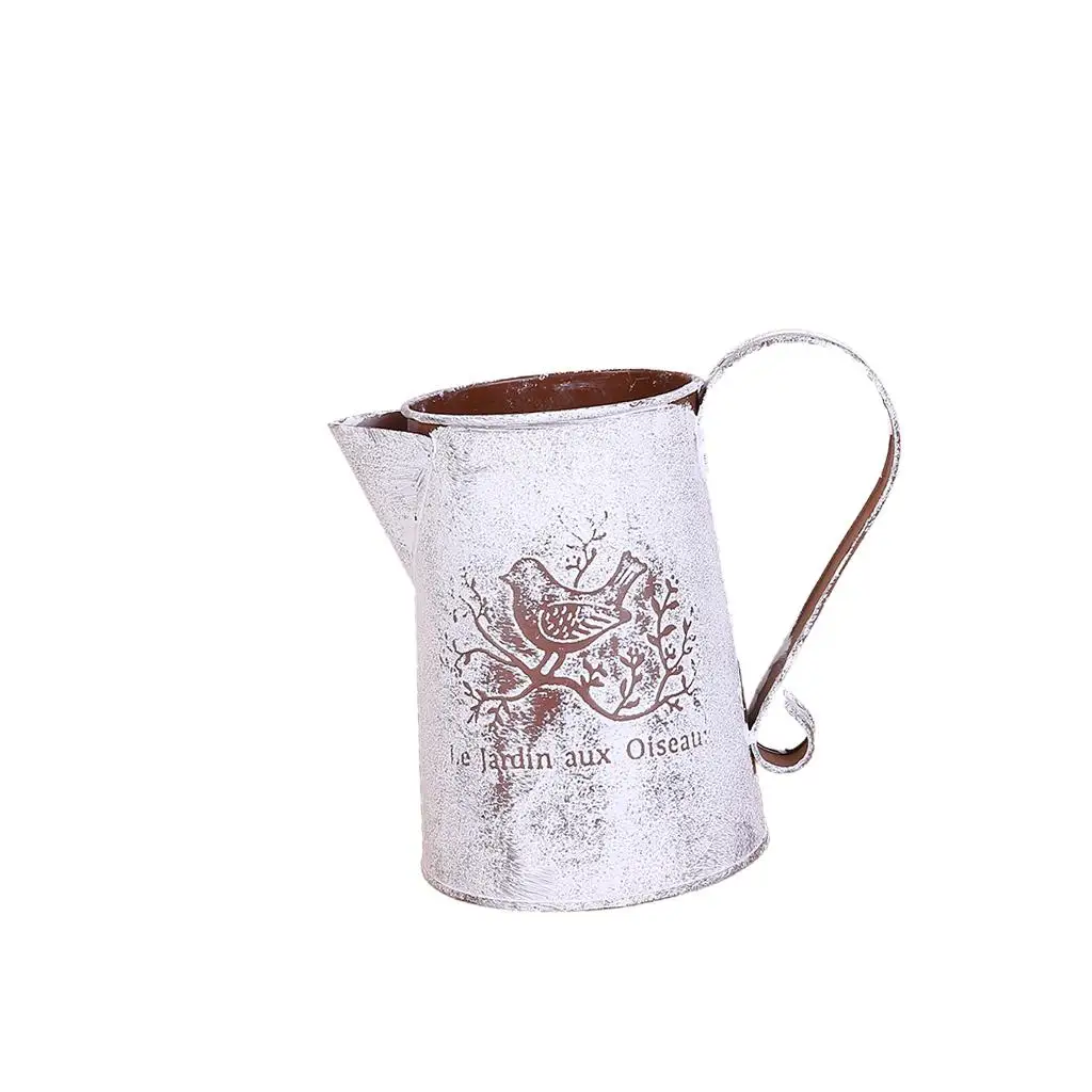 Metal Vase Decoration Galvanized Iron Flower Jug Vintage Jar Country Style Bouquet Holder for Modern Home Decor