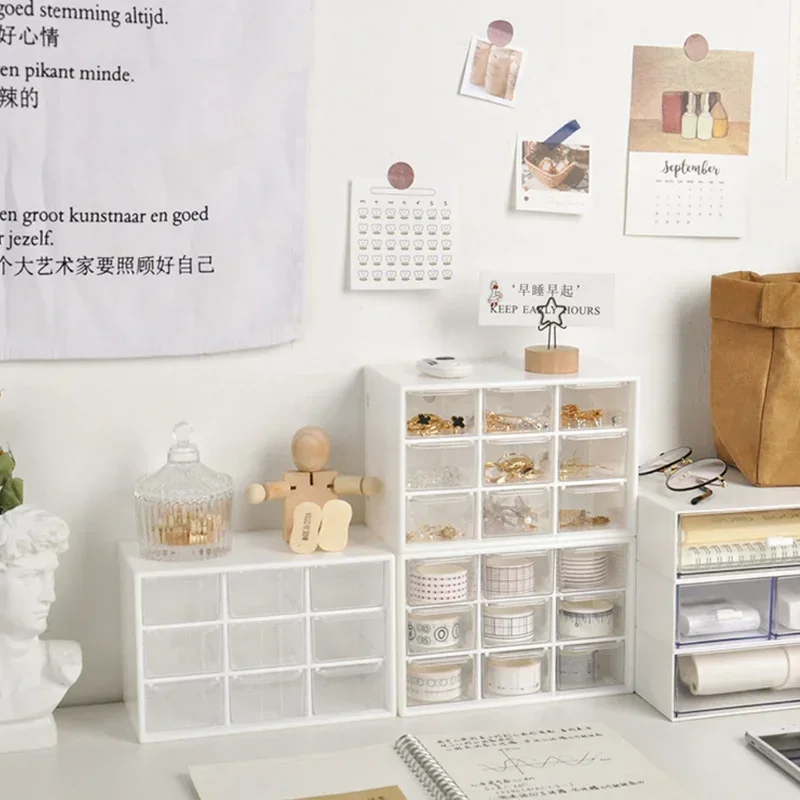 

Desktop Small Drawer Plastic Storage Cabinet, 4/6/9 Grid Storage Box Organizer, Cute Makeup Bin Box, Jewellery Organizer Rack