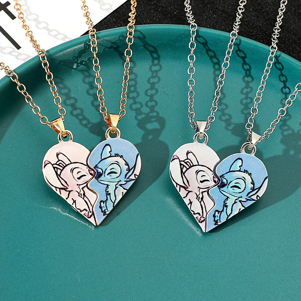 2 قطعة ديزني غرزة الملاك زوجين قلادة الكرتون الحب القلب غرزة سلسلة عنق للنساء الرجال الحب مجوهرات اكسسوارات الهدايا #4
