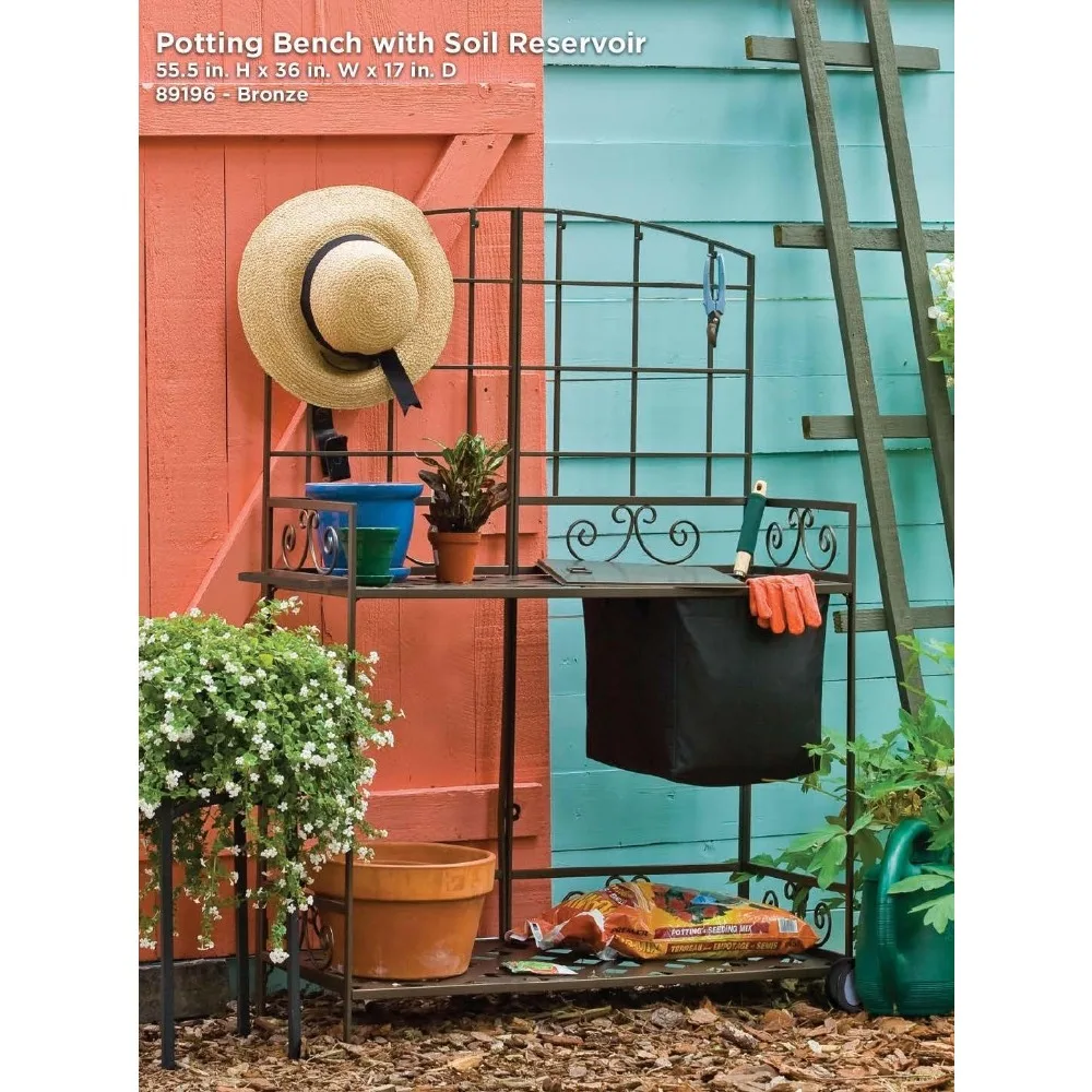 مقعد برونزي مع مساحة تخزين للبستنة #2