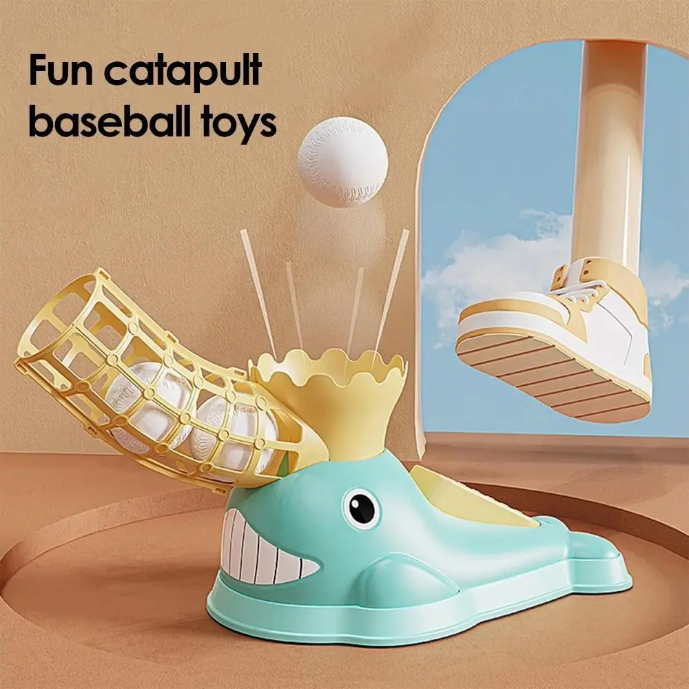 Cartoon Whale Children Baseball Machine Foot-operated with Ball Baseball Pitching Machine Stepping Launcher Durable