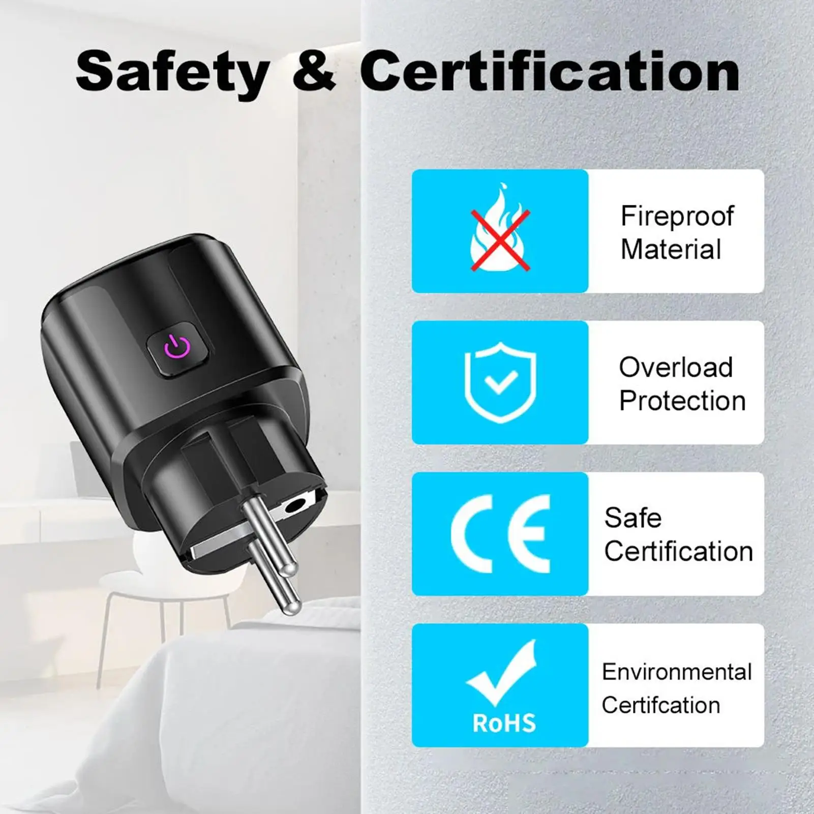 For Google Home、Alice、SmartThings Smart Plugs Socket With Energy Monitoring WiFi Wireless Smart Outlet For Men Women Bedroom