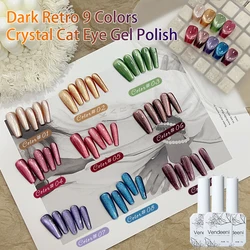 Vendeeni 9 Color Crystal Cat Eye Gel Nail Polish Gem Green Red UV Soak Off Gel Varnish Magnetic Cat Eye Nail Art Gel Lacquer 12g