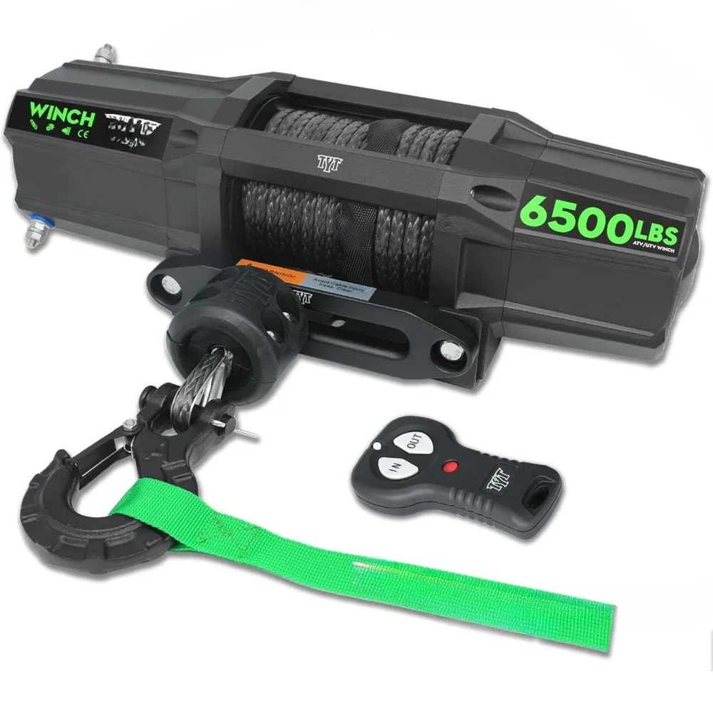 6500 lb UTV Winch Kit,12 Volt DC Electric Trailer Winch with Wireless Remote and Wired Switch,1/4 x 50FT Synthetic Rope Winch