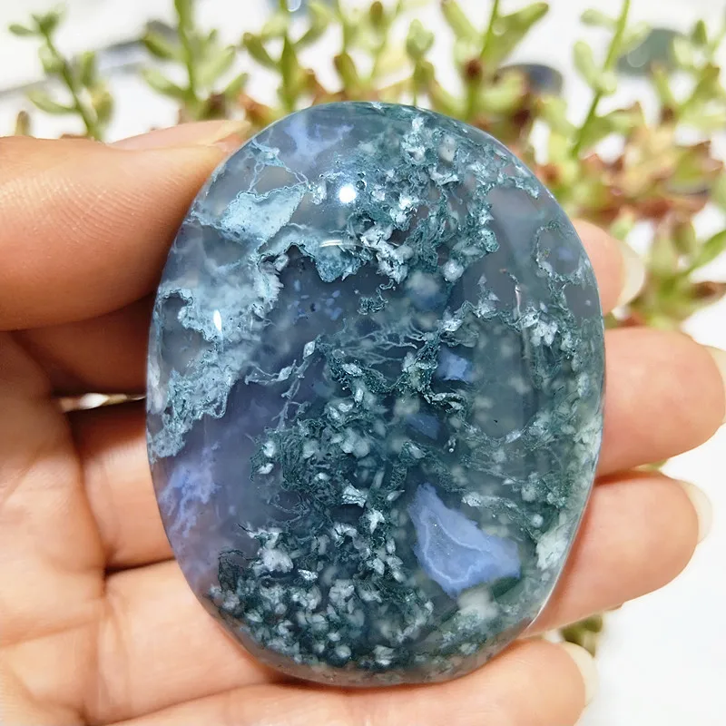 Natural Stone Moss Agate Crystal Palm Plaything Material Spiritual Meditation Reiki Healing Feng Shui Room Decoration