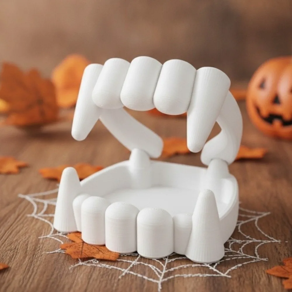 3D Printing Bloodsucker Teeth Candy Bowl White Plastic Halloween Dentures Candy Bowl Decorative Bloodsucker Teeth Desk Ornament