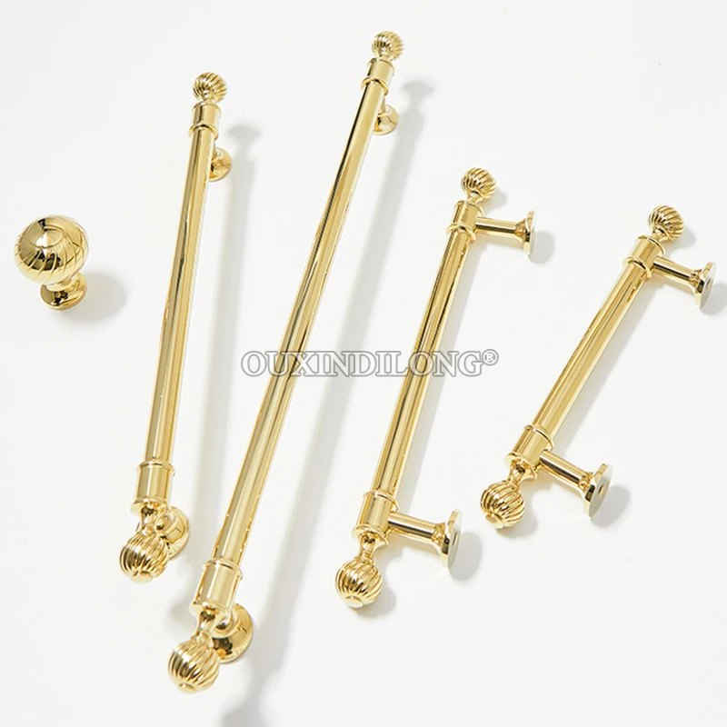 Exquisite 10PCS Solid Brass Furniture Pulls Handles Gold Drawer Knobs Cupboard Wardrobe Closet Dresser Wine Cabinet Pulls Knobs