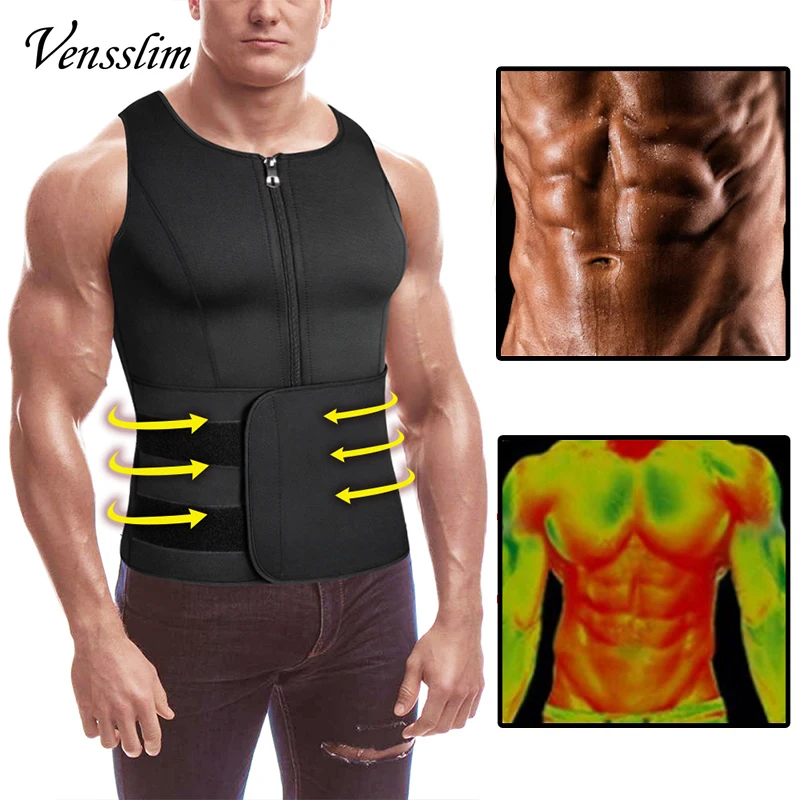 Men Body Shaper Vest Waist Trainer Double Belt Sweat Compression Shirt Corset Top Belly Slimming Shapewear Fat Burn Fitness Tops